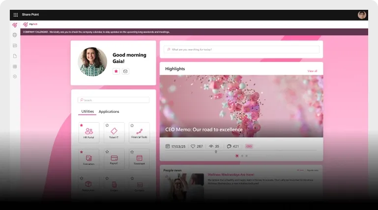 intranet.ai SharePoint intranet dashboard preview