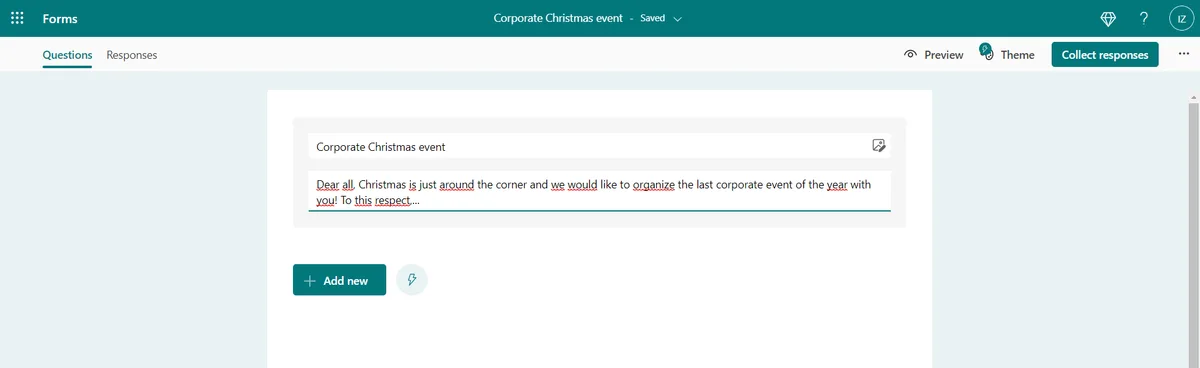 Scrivere titolo e descrizione di un nuovo modulo in Microsoft Forms