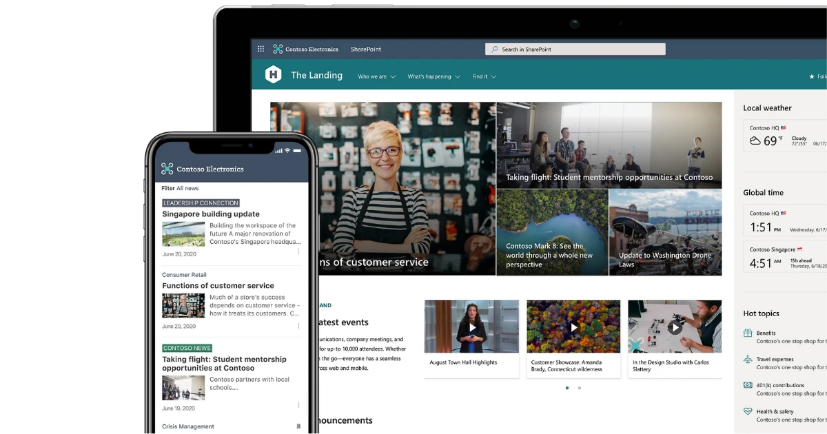 Esempio di intranet costruita con SharePoint di Microsoft 365