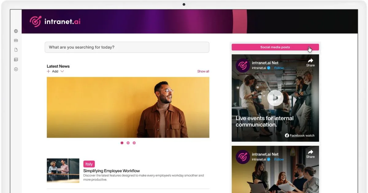 Web part "Publications sur les réseaux sociaux" d'intranet.ai