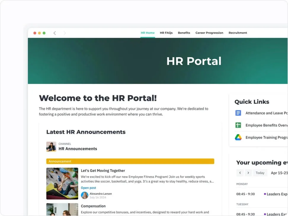 Détail d’un portail RH créé avec Happeo