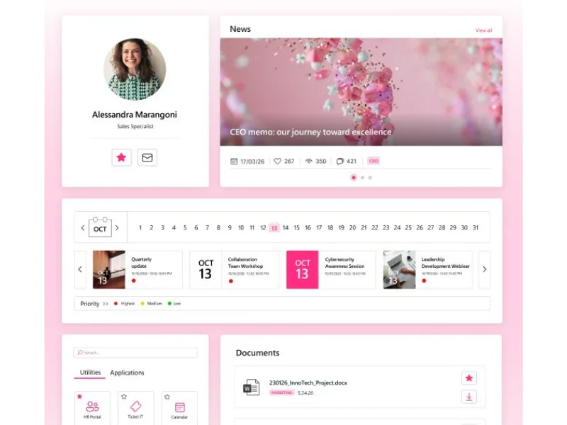 Esempio di pagina con web part nella intranet SharePoint