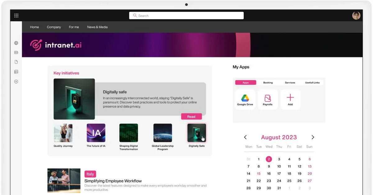 Initiatives, applications and shared calendar in the SharePoint intranet by intranet.ai