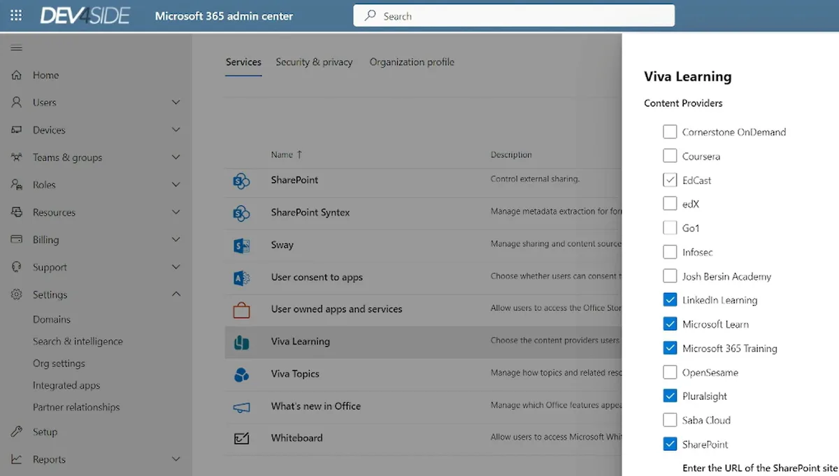 Aktivera innehållsleverantörer från Microsoft 365