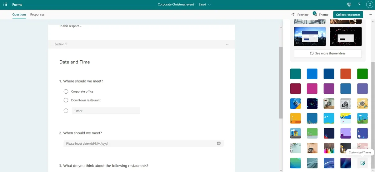 Aggiungere un tema customizzato a un modulo di Microsoft Forms
