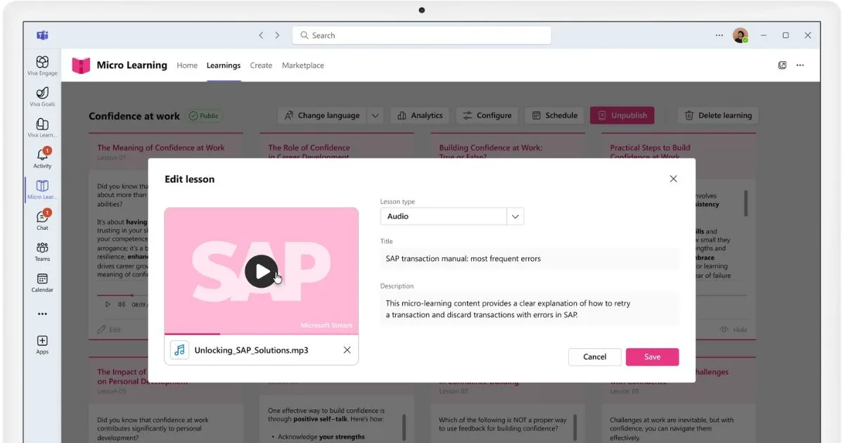 Ejemplo de lección en formato de audio en Microlearning de intranet.ai