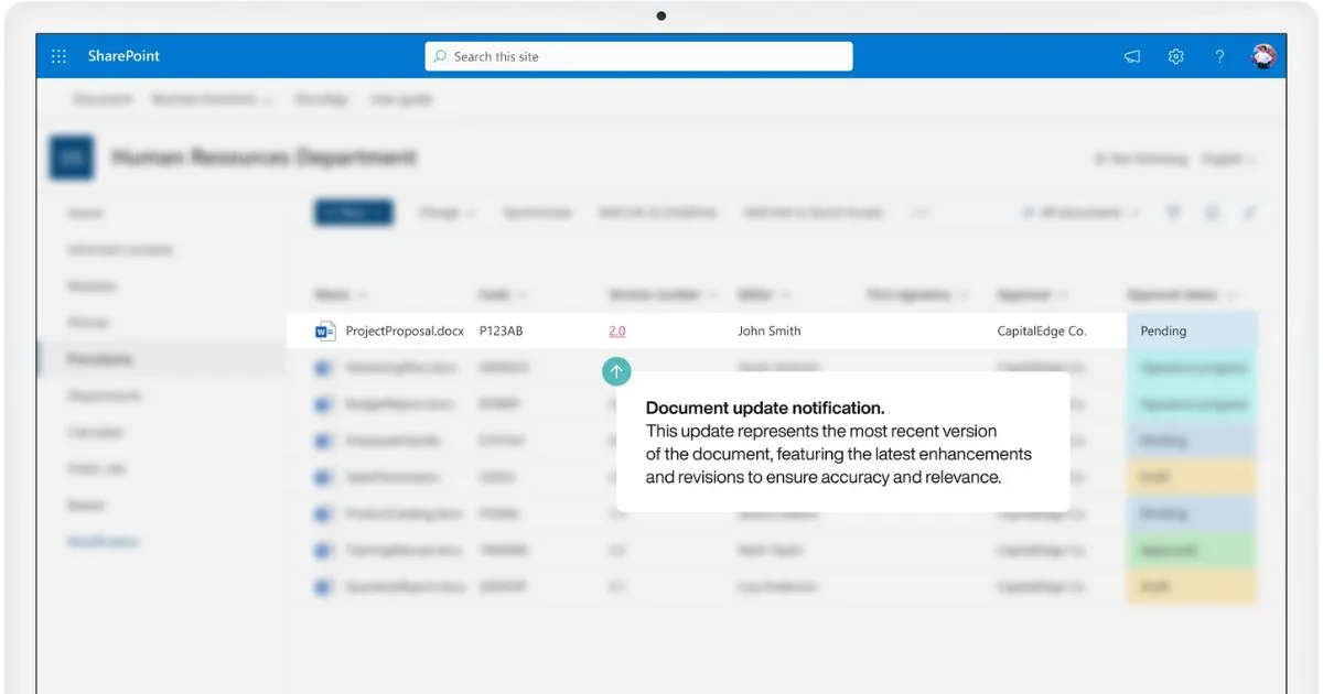 Versionsverlauf im SharePoint-Intranet von intranet.ai