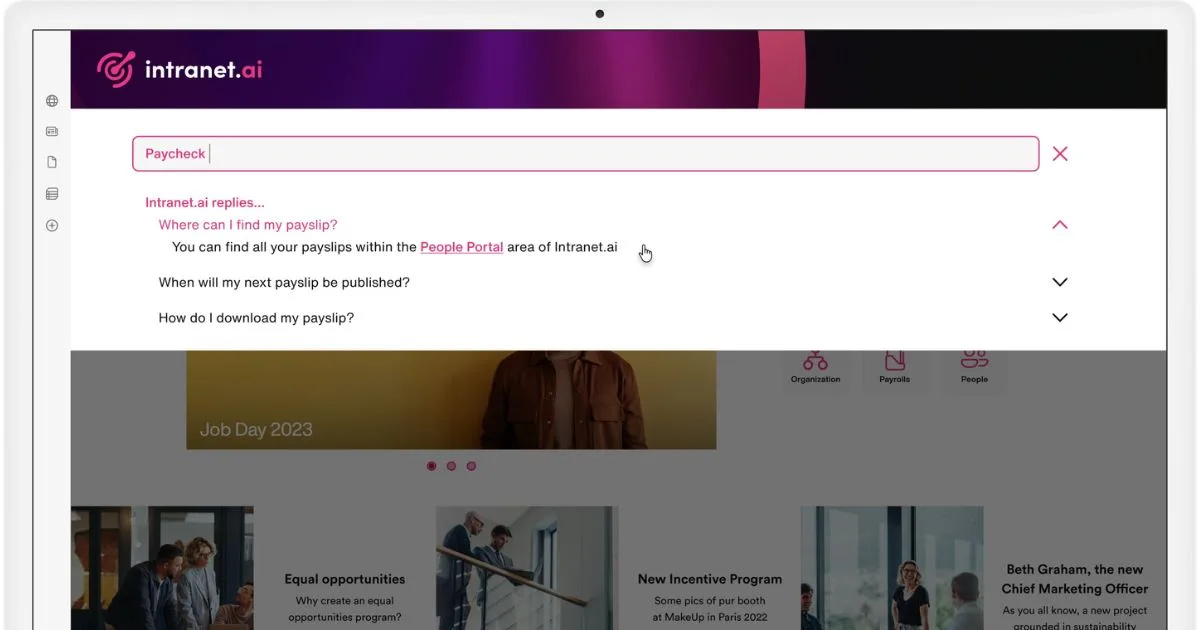 Intelligent search in the SharePoint intranet by intranet.ai