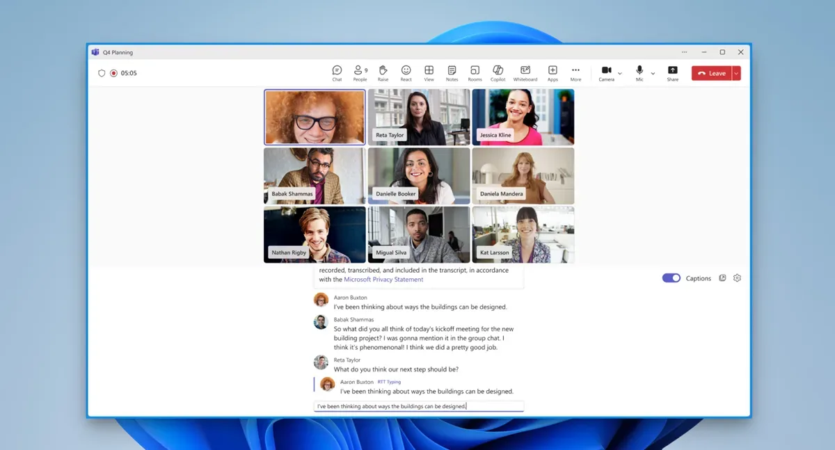 Subtítulos en tiempo real en Microsoft Teams app