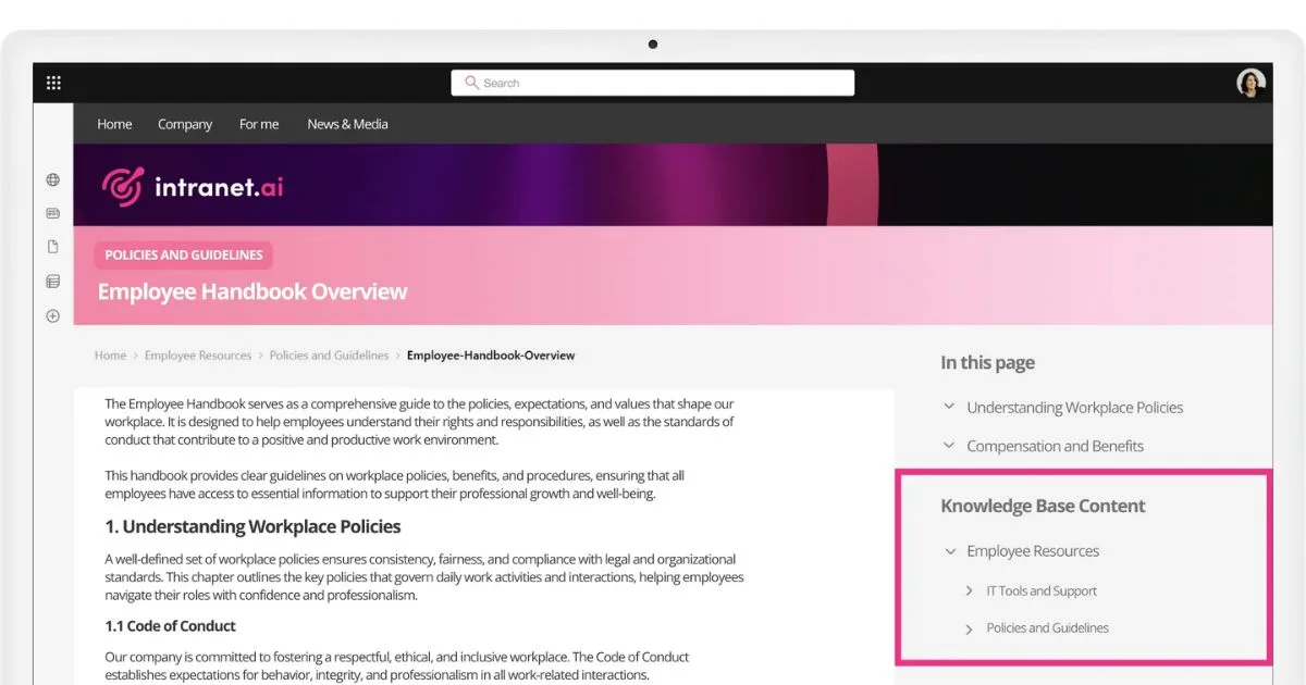 Die Inhalte Ihres Unternehmens mühelos mit dem SharePoint-Intranet von intranet.ai durchsuchen