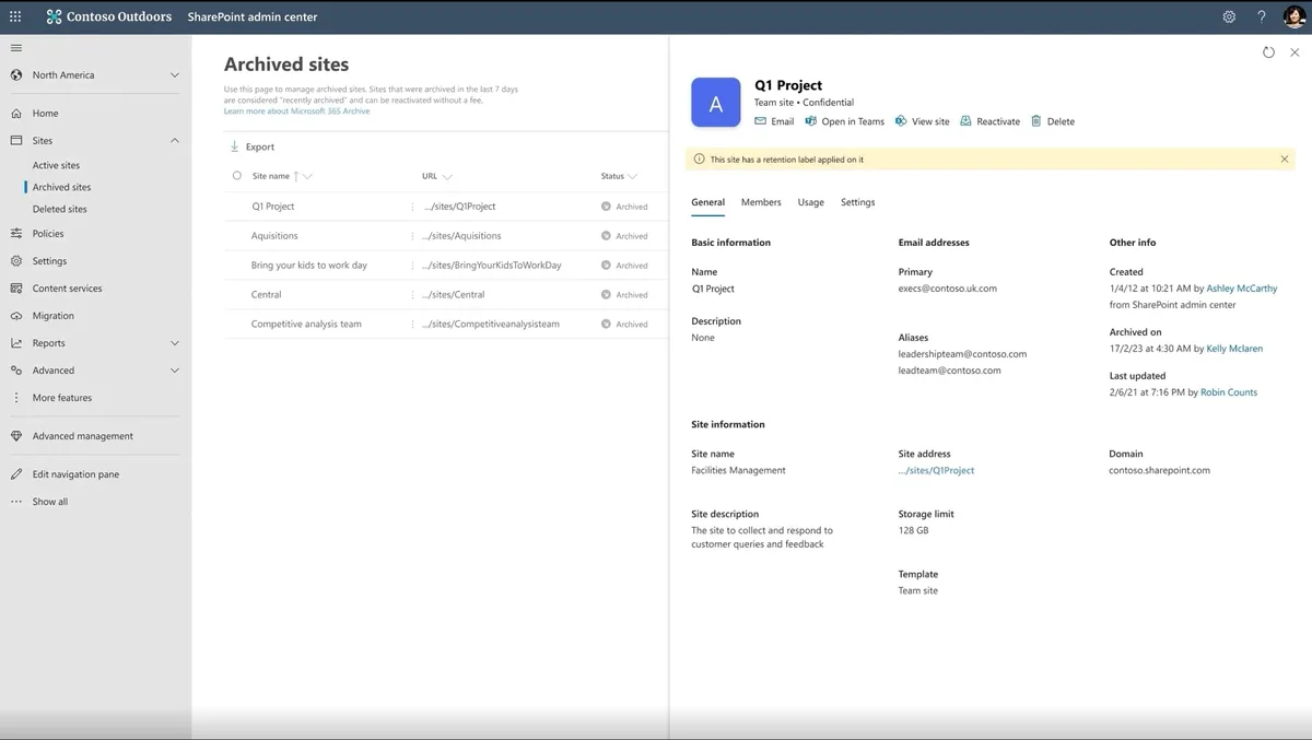 Detalle de Microsoft 365 Archive