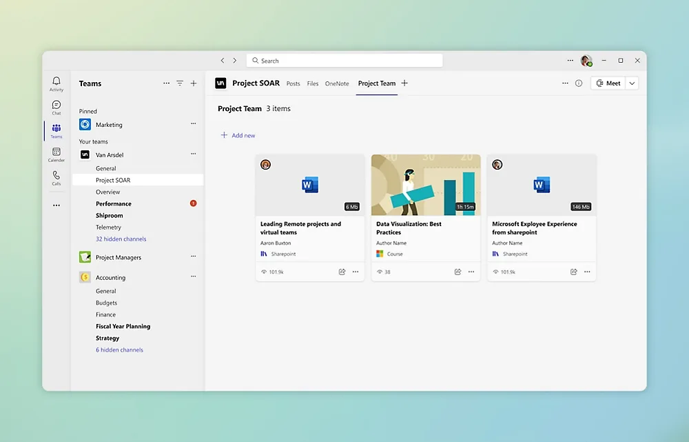 Fiches de Viva Learning dans l'application de Microsoft Teams
