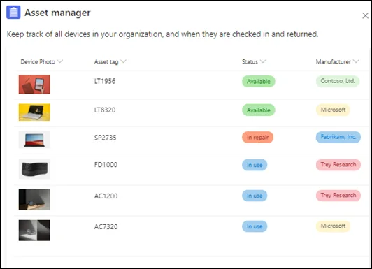 Modèle "Gestionnaire d'actifs" pour les listes SharePoint