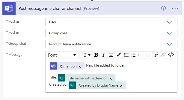Automatisera aviseringar i Teams när en fil läggs till i SharePoint