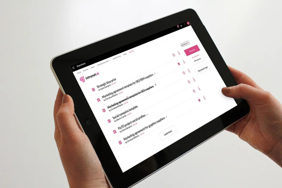 company content and documents shared in an intranet app per dispositivi mobili