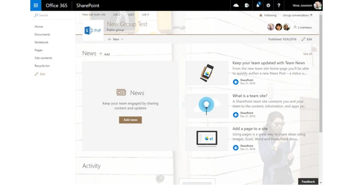 Personalizzare un modern SharePoint team site