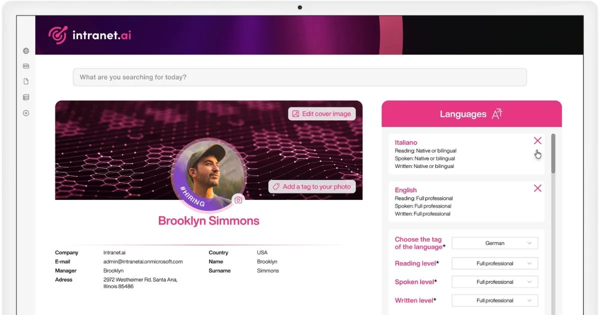 Overzicht van het webonderdeel Mijn profiel van intranet.ai