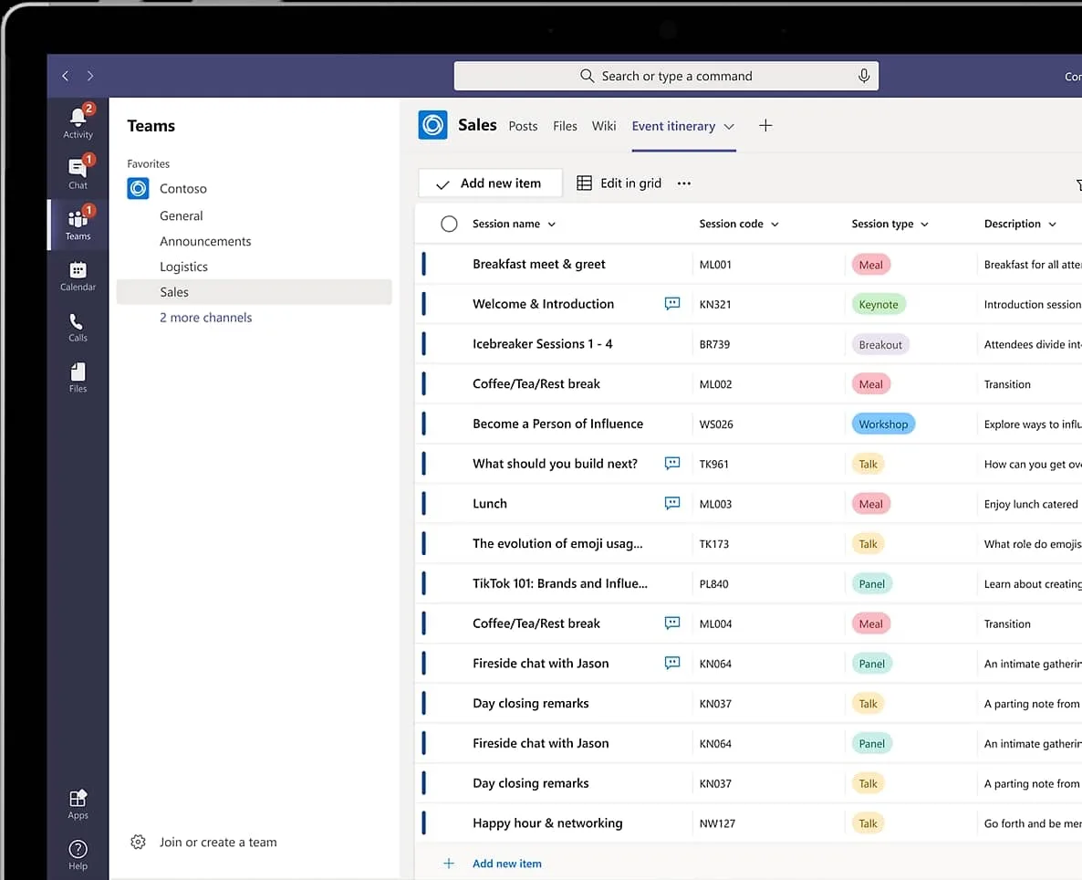 Detaljer om Microsoft Lists i Teams