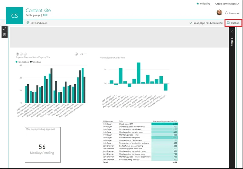 Intégration d'un rapport de Power BI dans SharePoint Online
