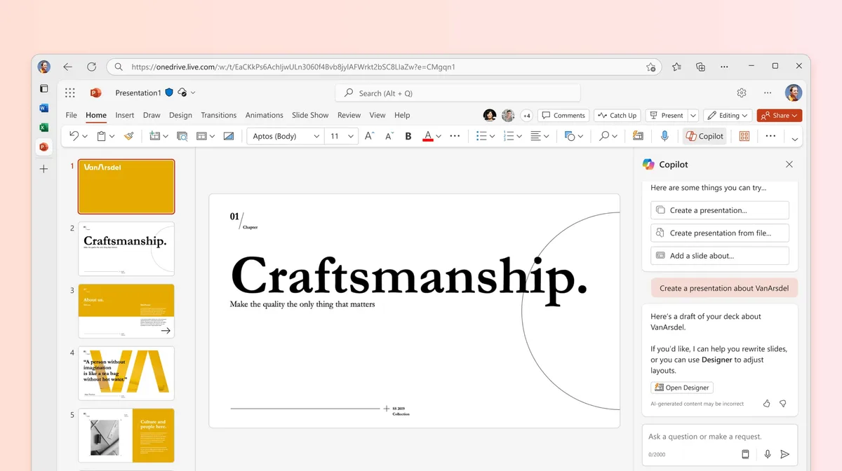 Créer une présentation à partir d'un prompt avec Copilot dans PowerPoint
