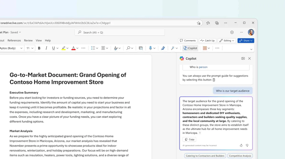 Integrazione tra Copilot e Word di Microsoft 365