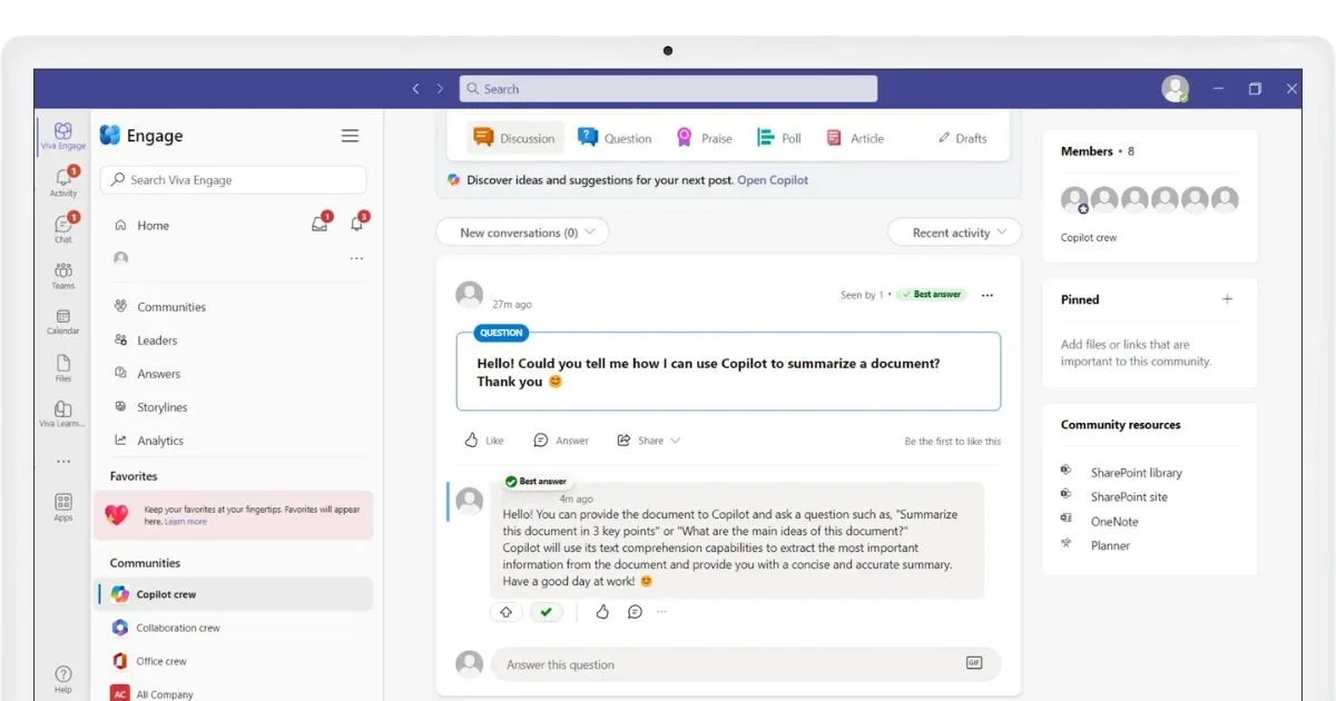 Community of Practice für die Einführung von Copilot, erstellt und betreut von intranet.ai