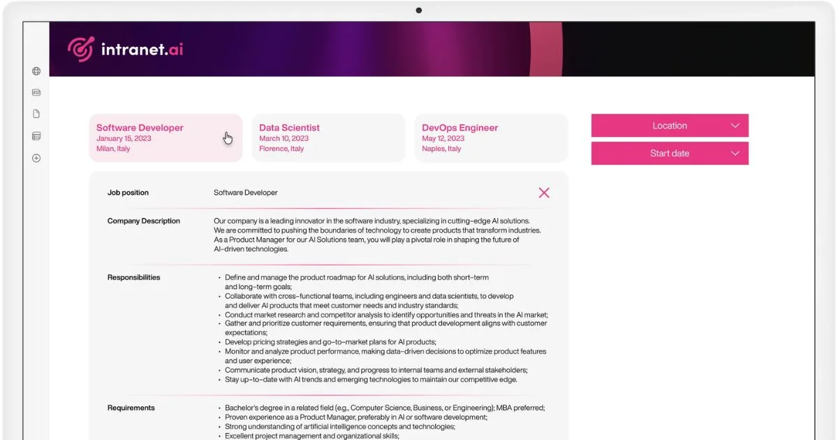 Marknadsföring av lediga tjänster i SharePoint-intranätet från intranet.ai