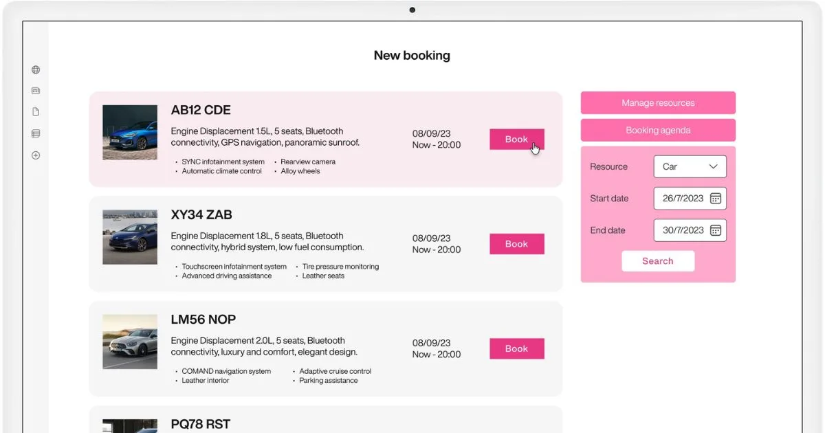 Details bedrijfsvoertuigen in Resource reservering van intranet.ai