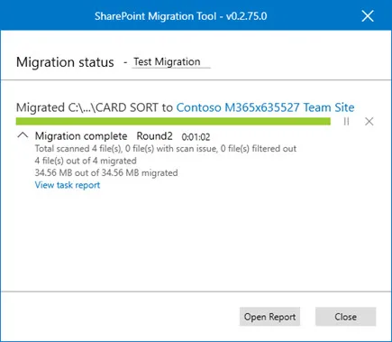 Rapport om migrering tillhandahållen av SharePoint Migration Tool