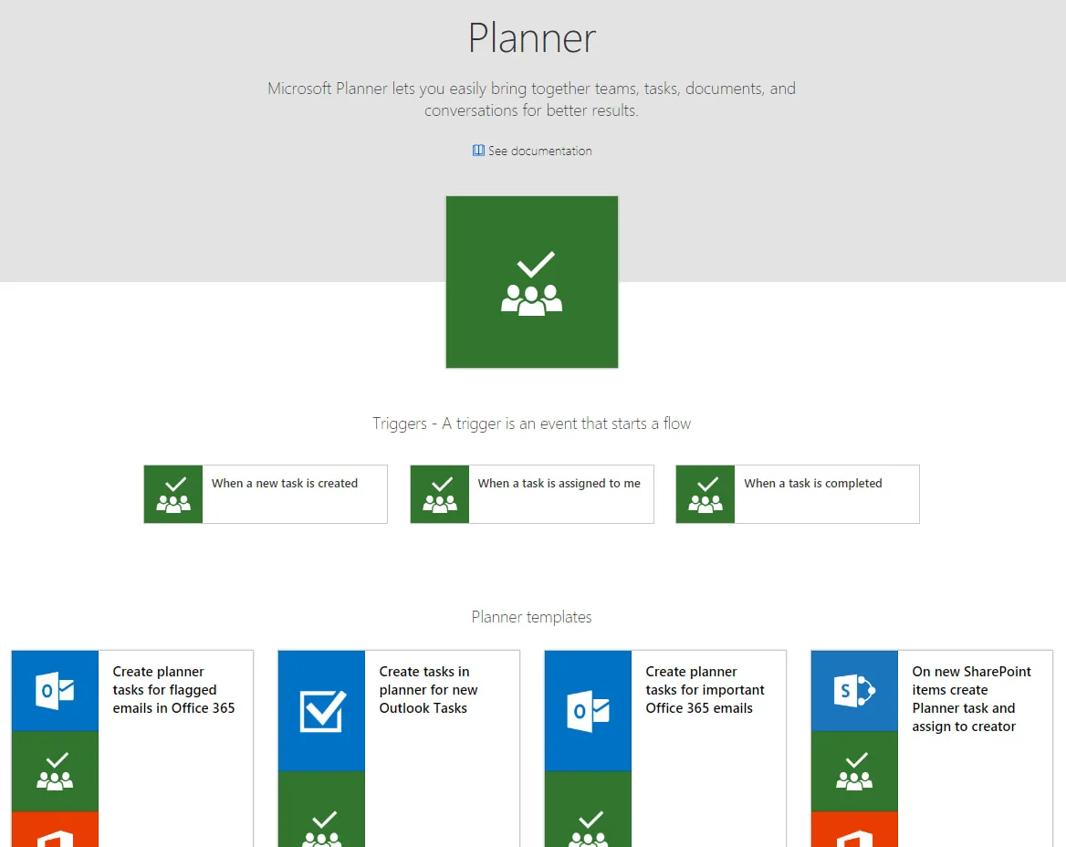 Ejemplos de desencadenadores y conectores para Microsoft Planner en Power Automate