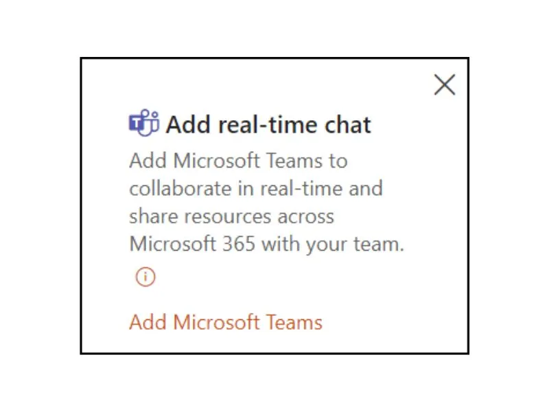 Kommandot "Add Microsoft Teams" på en SharePoint-teamsajt