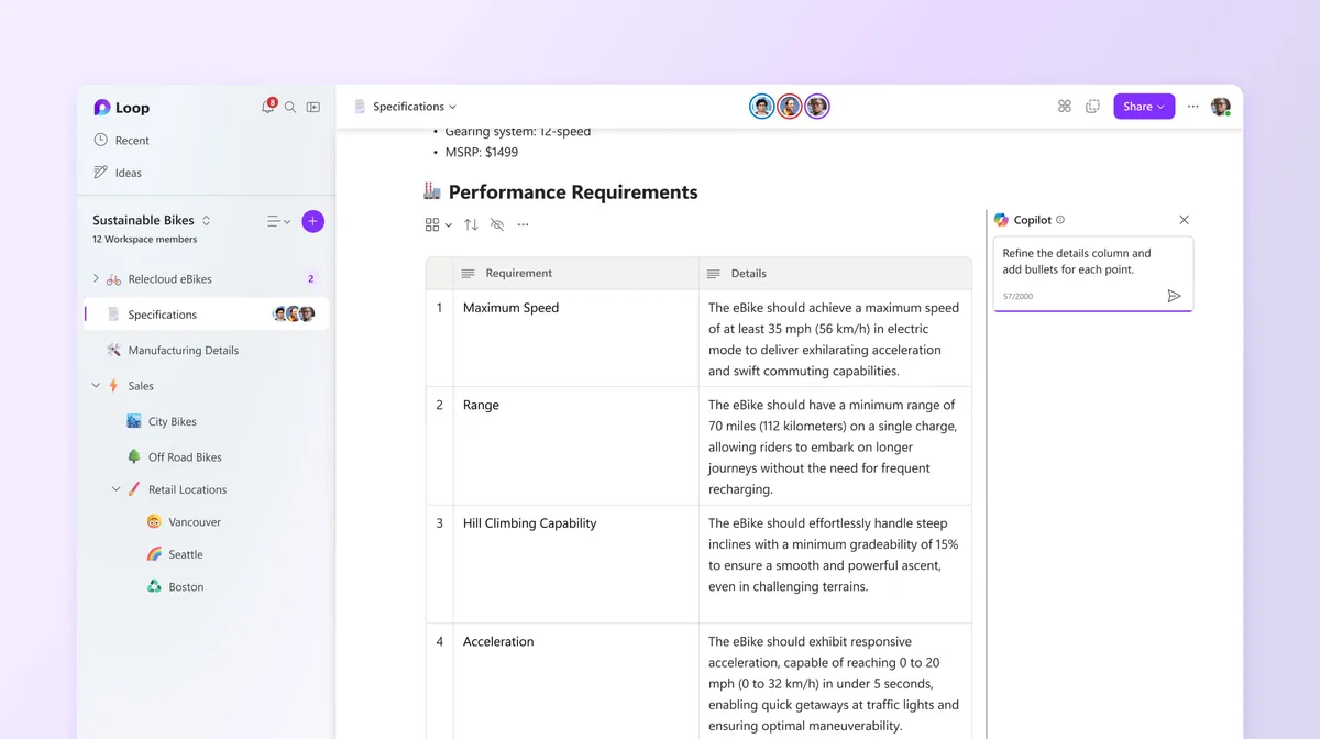 Inhalte mit Copilot in Microsoft Loop verfeinern