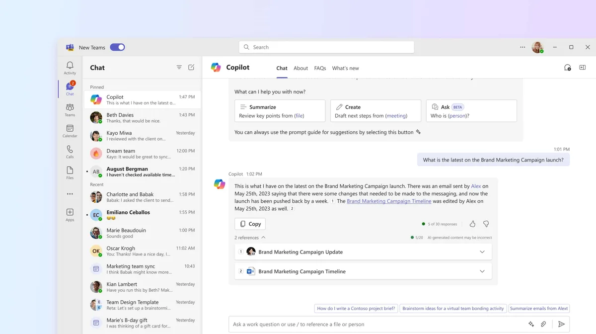 Recuperare informazioni e risorse condivise tramite Copilot in Teams