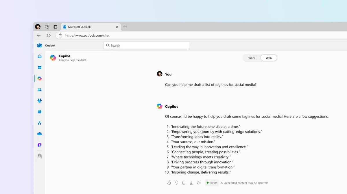 Creating content in the Copilot Chat
