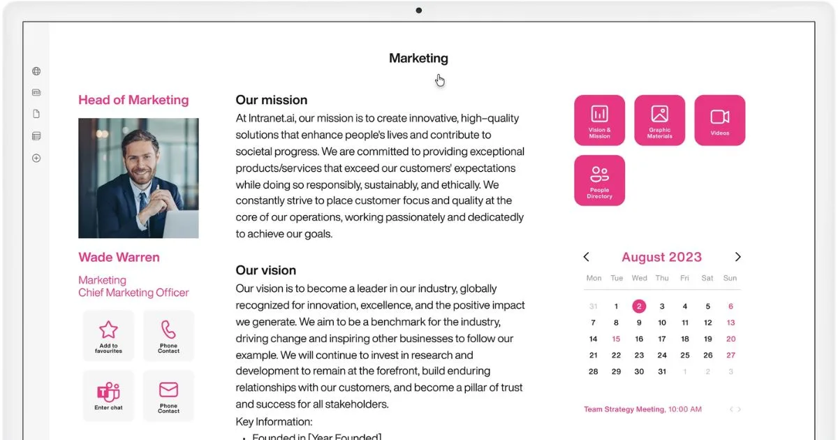 Departmental areas in the SharePoint intranet of intranet.ai