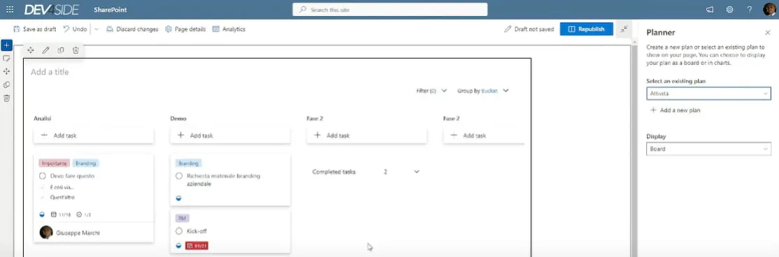 Web part de Microsoft Planner pour SharePoint
