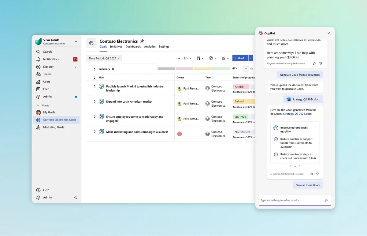 Generare nuovi OKR basati su un documento con Copilot in Viva Goals