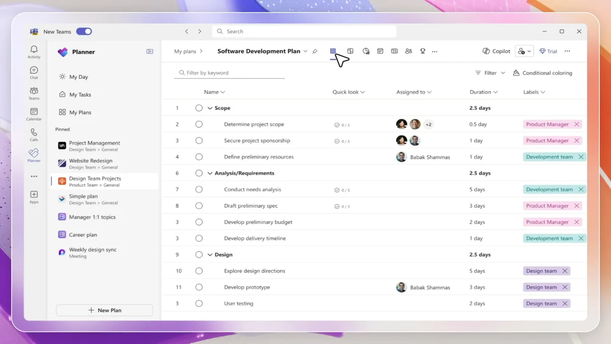 Gestionar las tareas compartidas con Planner en la aplicación de Teams