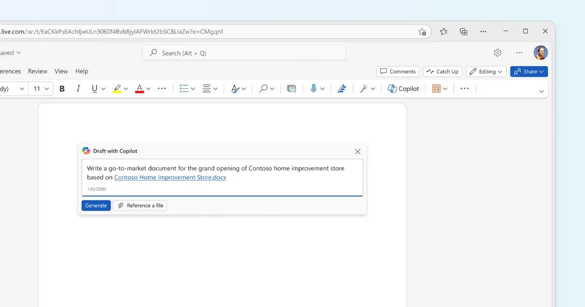 Crear un borrador de un documento con Copilot en Word