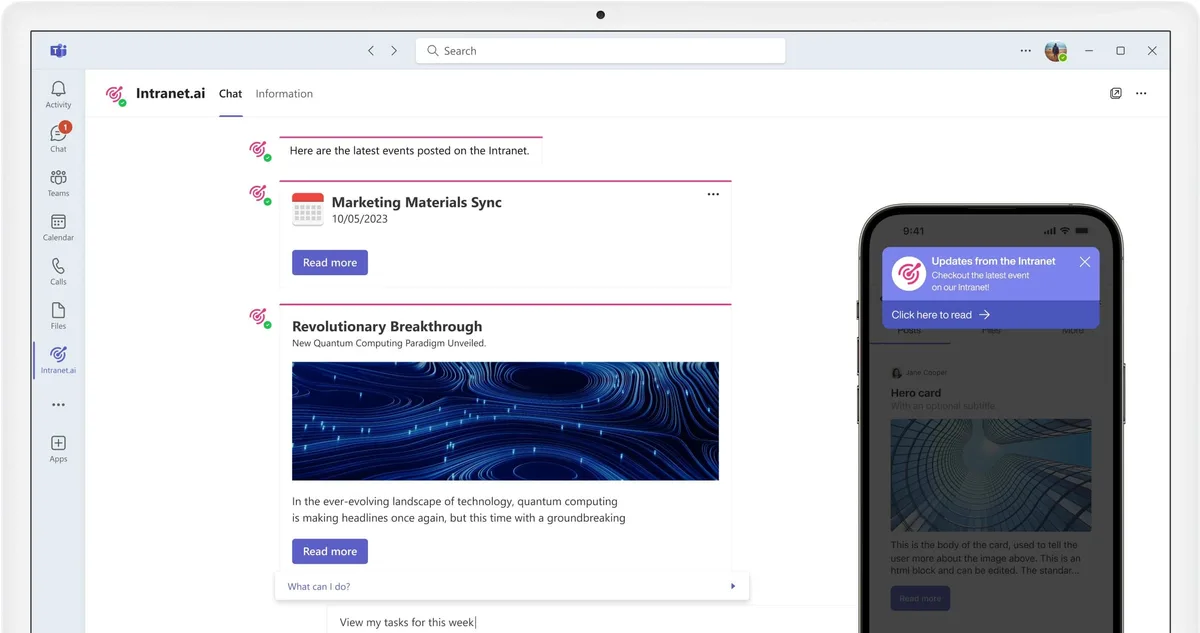 Sending notifications on Teams to access news in SharePoint with intranet.ai