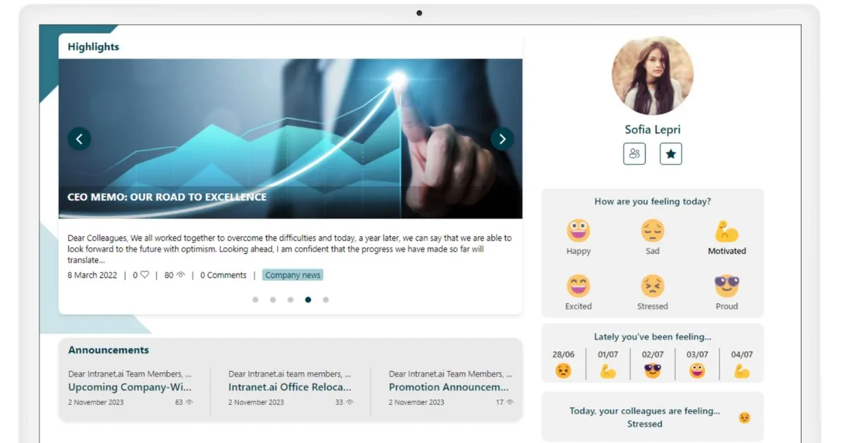 Kommunicera ditt sinnestillstånd i SharePoint-intranätet av intranet.ai