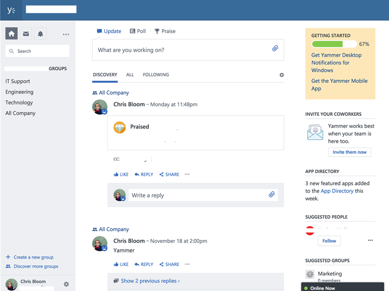 chat di discussione nel social network yammer
