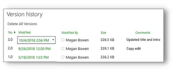 Historique des modifications apportées aux documents dans SharePoint