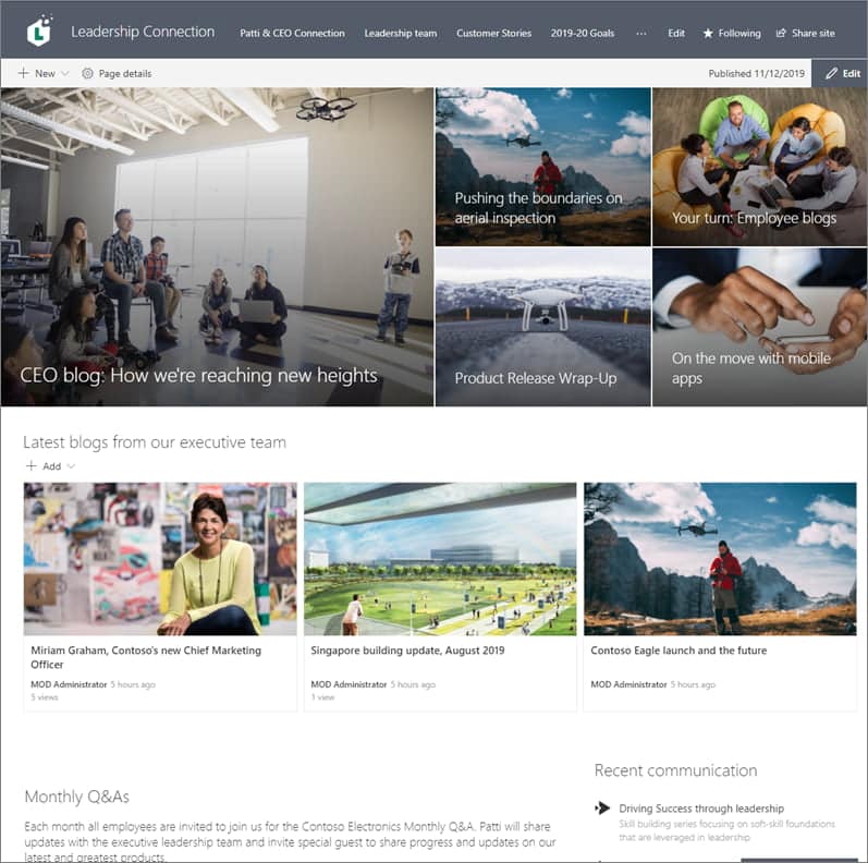 Bedrijfsblog binnen het intranet Sharepoint