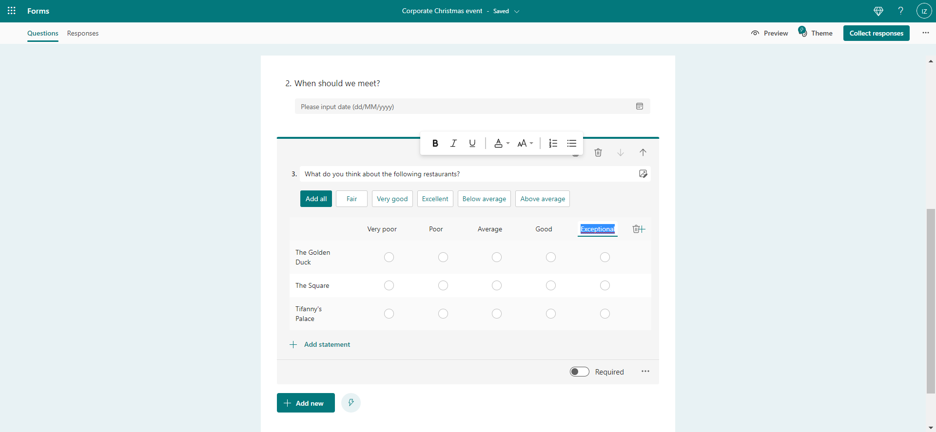 Enter a graded evaluation table