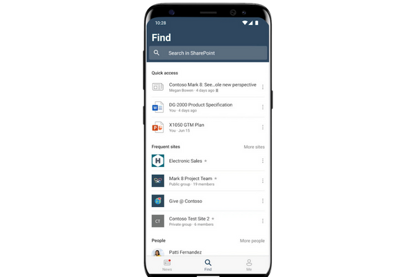 Feed section in the SharePoint app