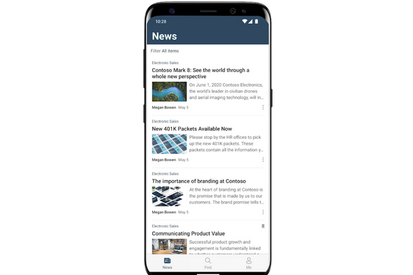 News section in the SharePoint app
