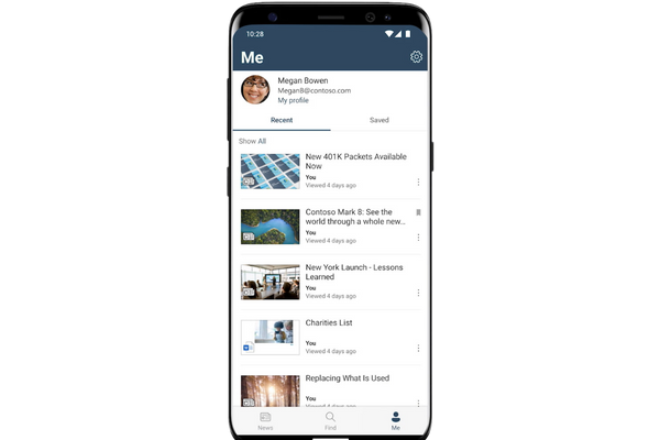 Sezione Me nell’app di SharePoint