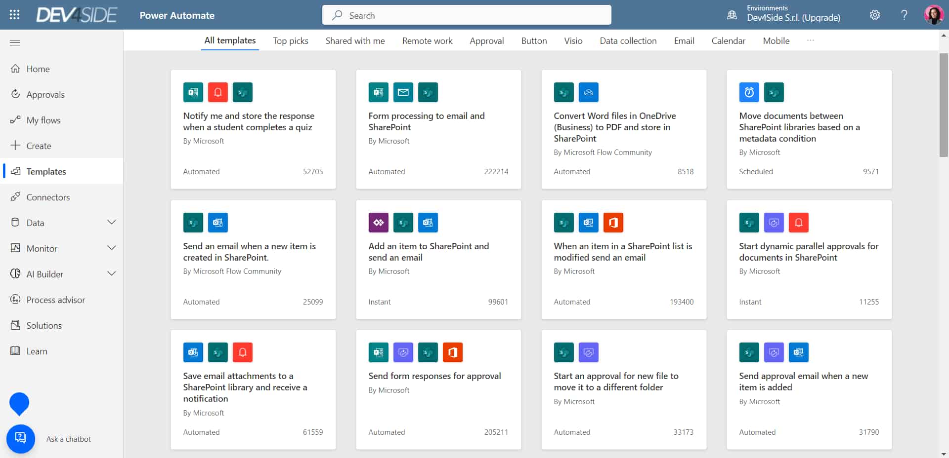 Exemples de flux préconfigurés pour SharePoint