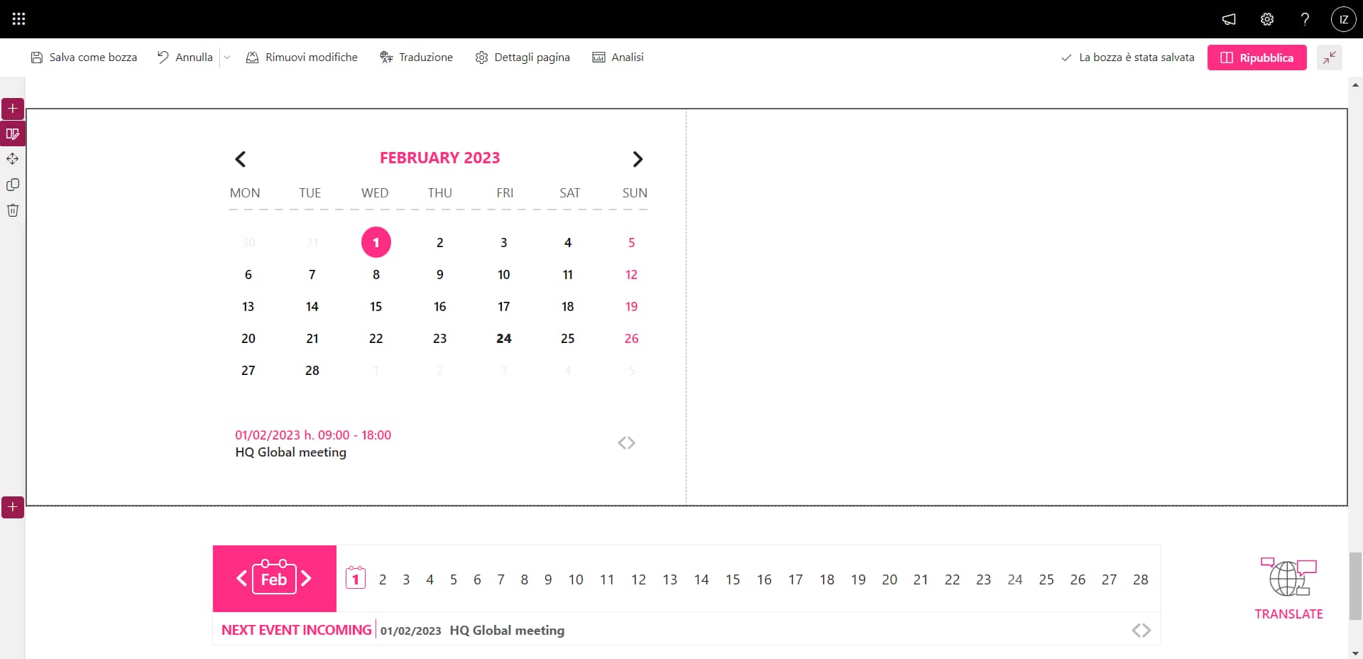 Exploded and reduced view of the Calendar